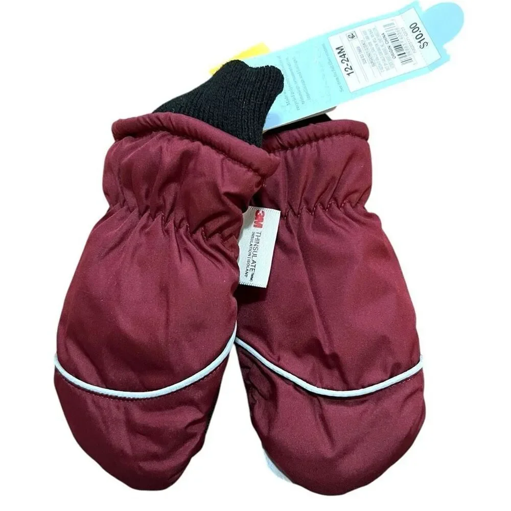 NEW Cat & Jack Baby Burgundy Snow Mittens 12-24M